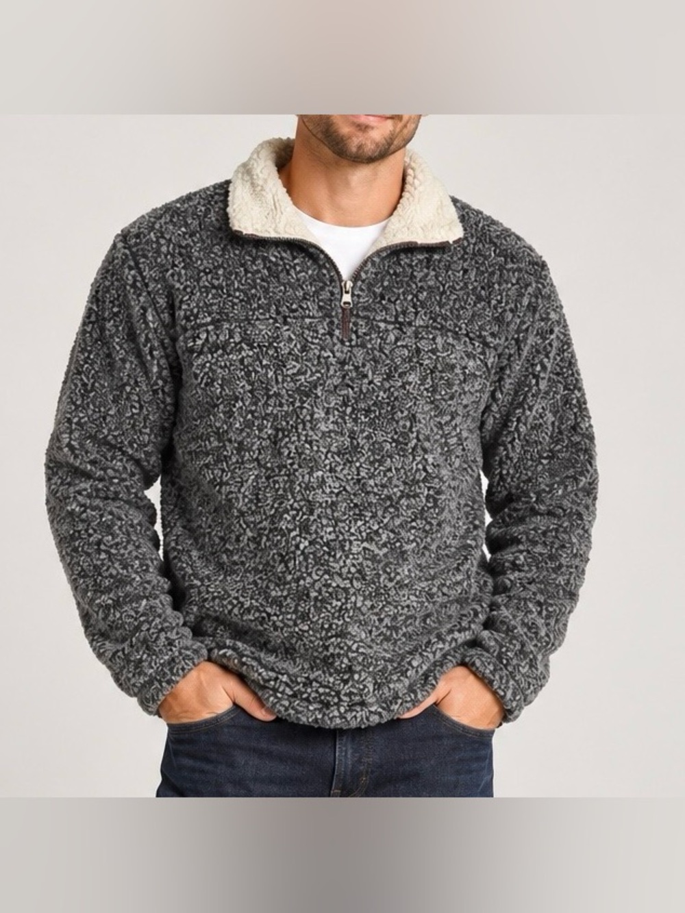 True Grit Pullover Sherpa 1/4 Zip Gray Fleece Jacket Cozy Soft Fuzzy Unisex L*